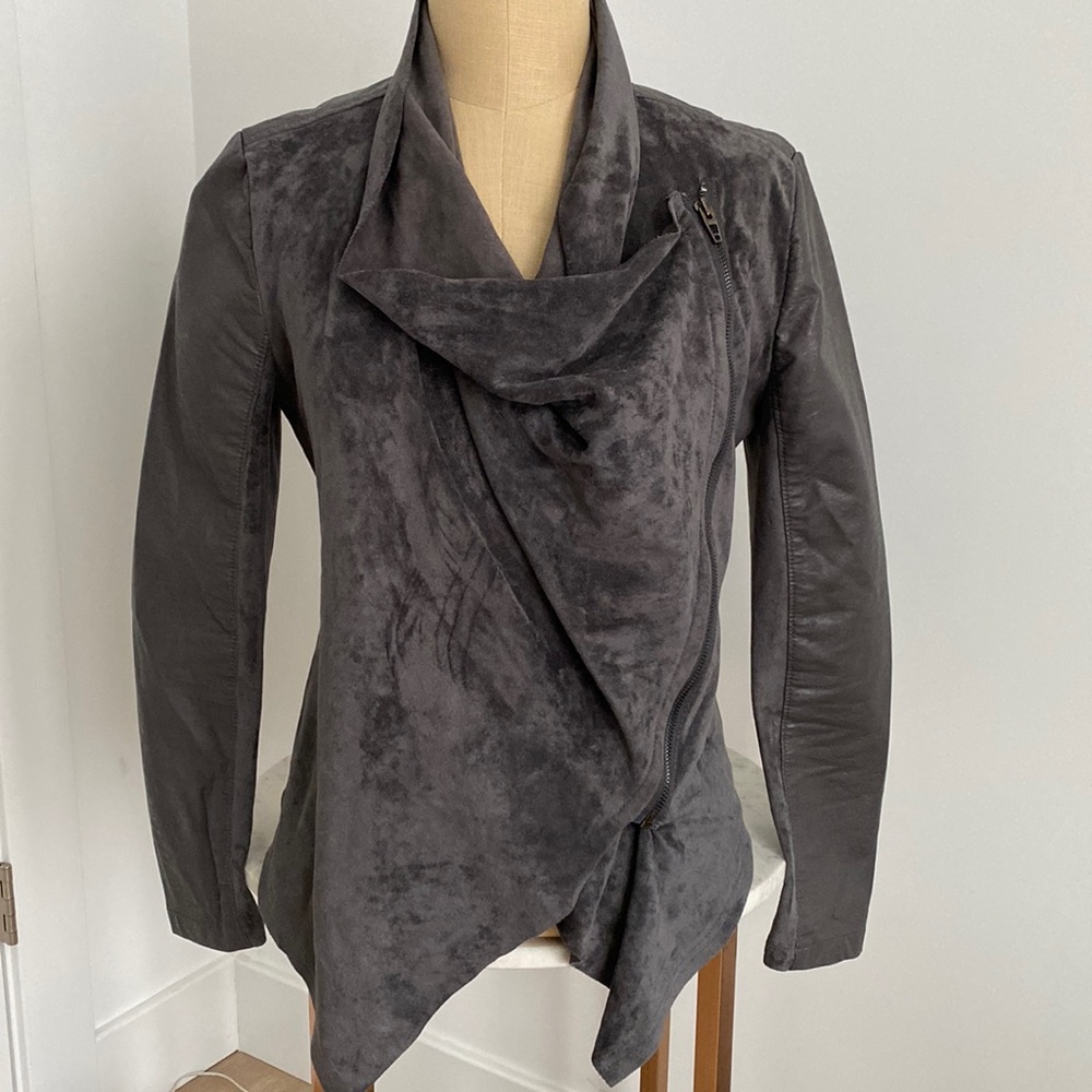 Blank NYC Odyssey Draped Front Vegan Leather Jacket Grey Size S